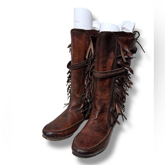 Allsaints Pipaluk Brown Leather Fringe Western Native American Boots Size 38 - Picture 7 of 12